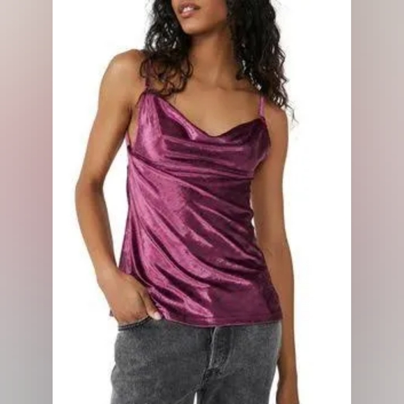 Free People Other - NWT Free People All Night Velvet Tunic Top Purple Fig Jam Cami Size XS
